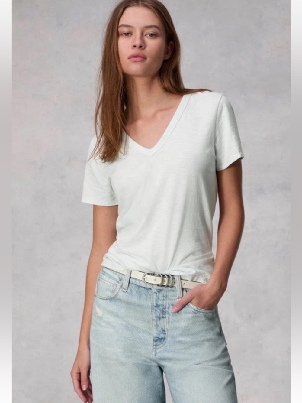RAG & BONE Shirt Women’s Sz Large The Slub Vee Organic Pima Cotton Tee Loose Fit